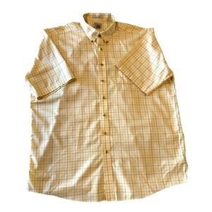 L.L. Bean 2XL Tall Button Down Shirt Short Sleeve Yellow Plaid Wrinkle Resistant